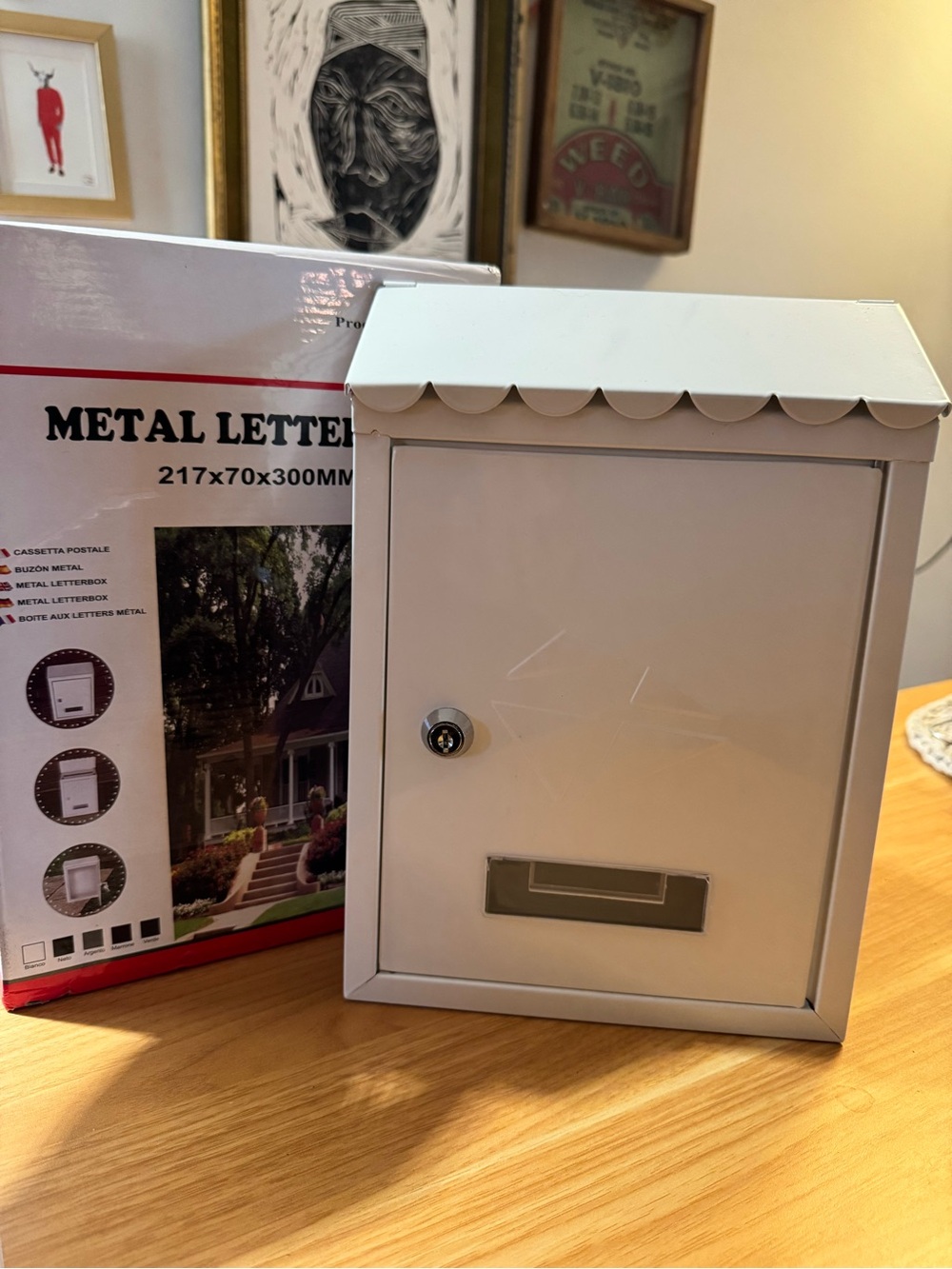 BRAND NEW White Metal Mailbox with Lock and Mail Slot
